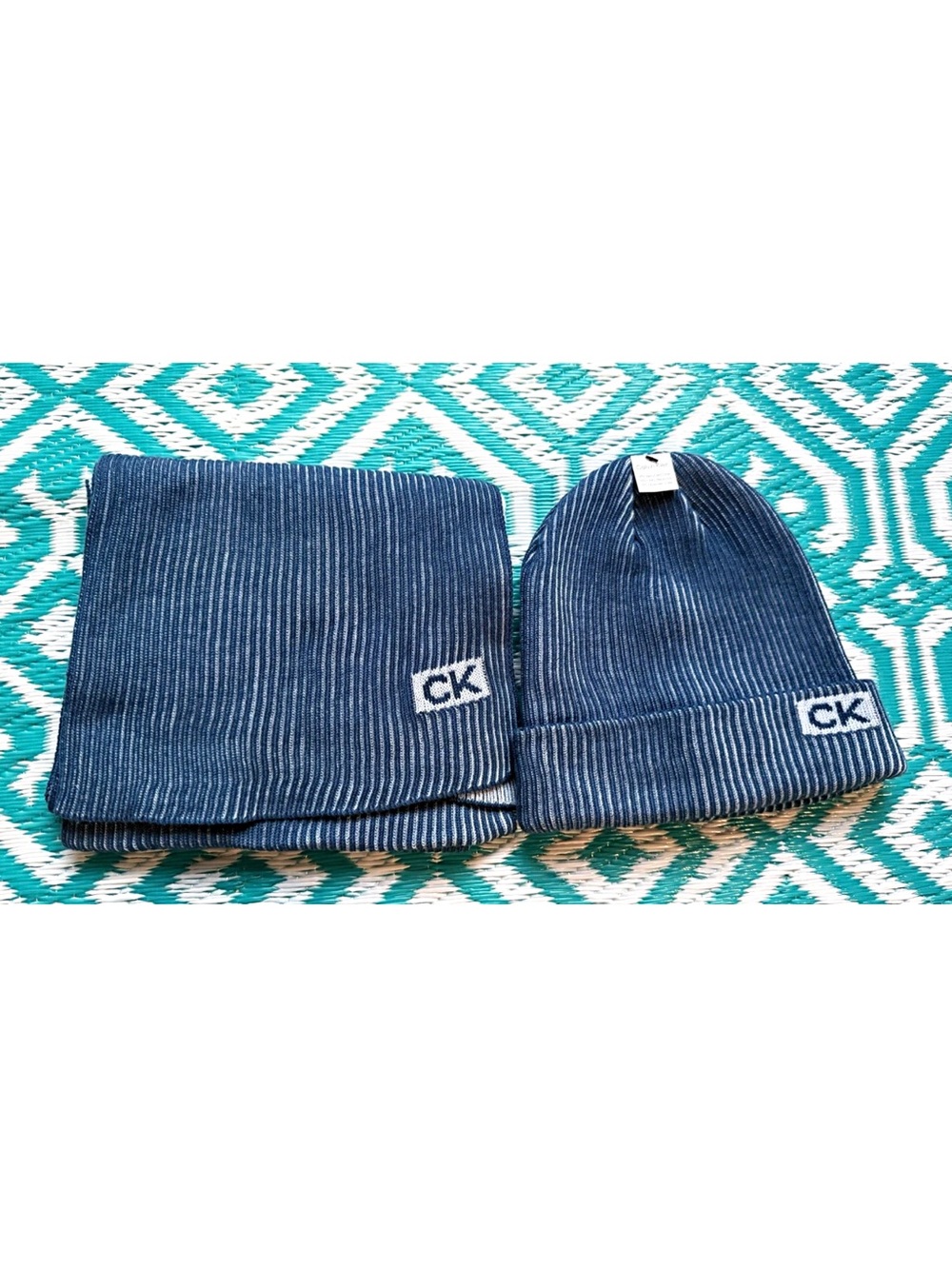 Calvin Klein Blue Solid Rib Knit Beanie Hat Men’s One Size
